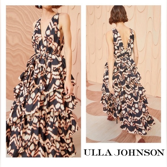 NWT Ulla Johnson Dephen Silk Ruffle Midi Dress - Picture 1 of 11